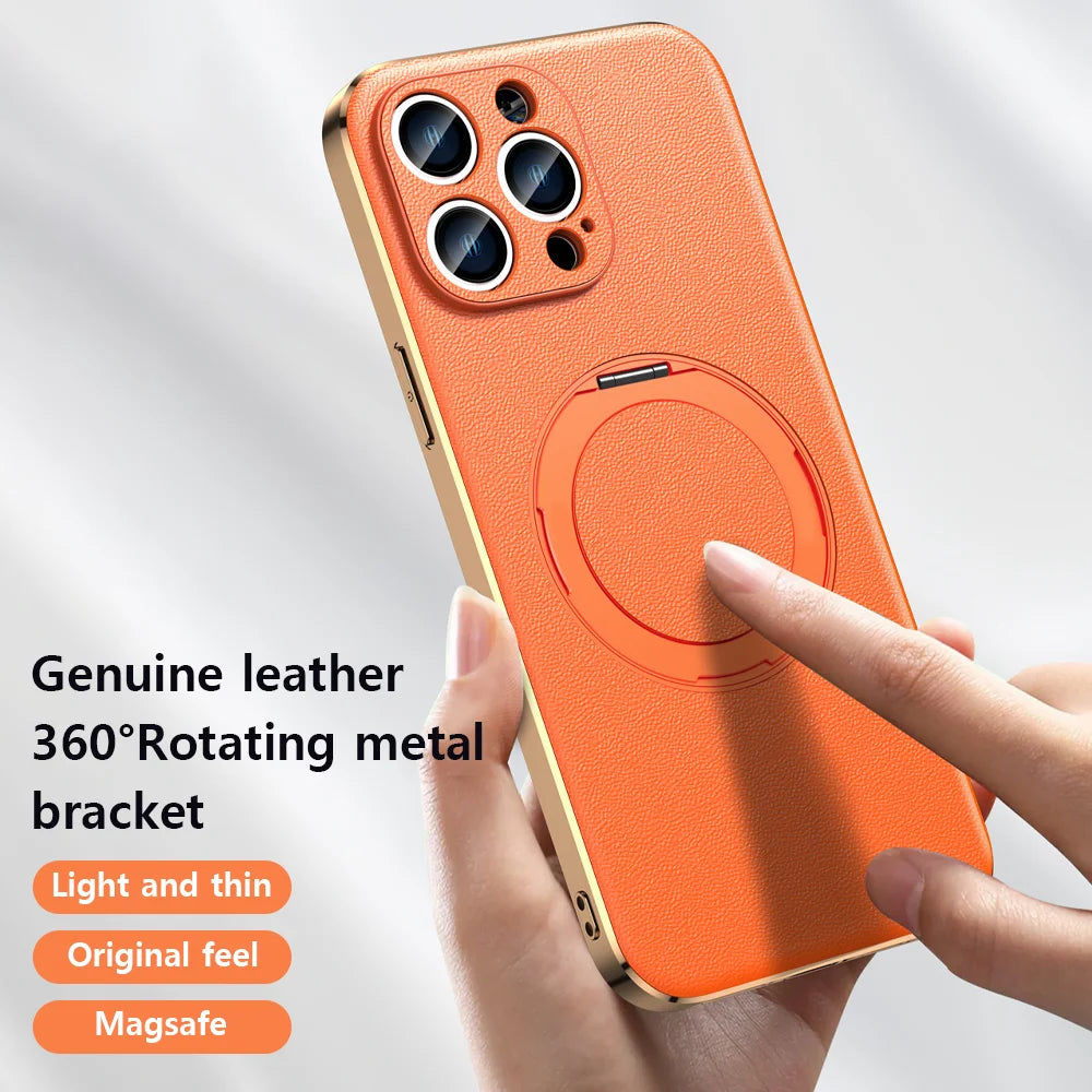 Leather Magnetic Ring Holder  Phone Case